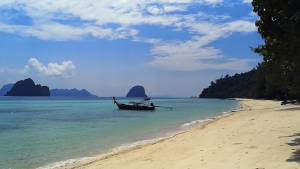 Koh Mook and the smaller islands of Koh Cheok and Ko Waen are on the horizon Beach and lagoon at Koh Ngai